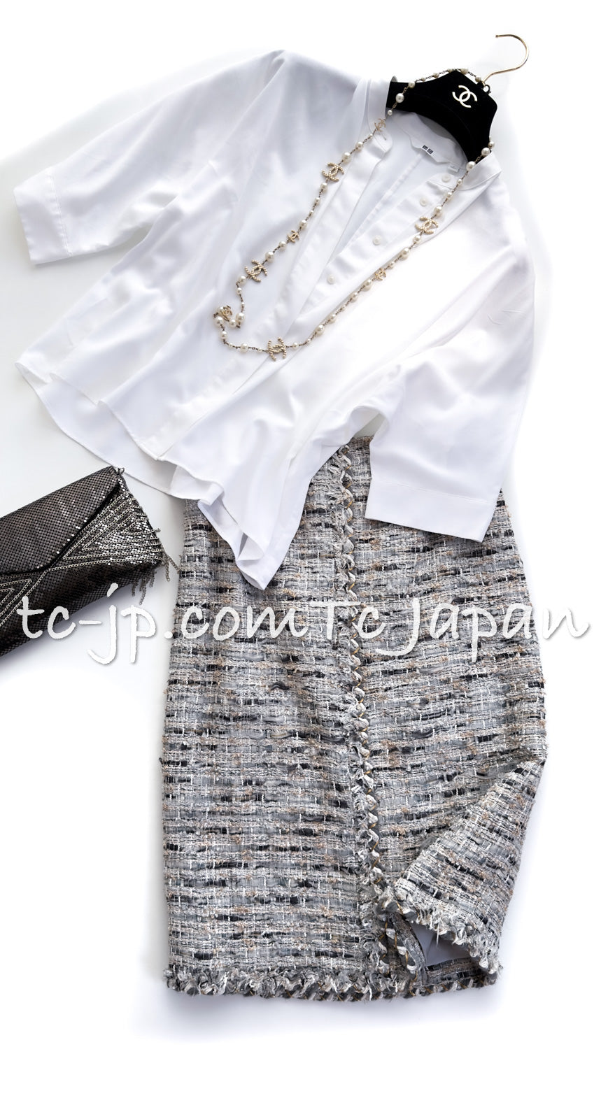 CHANEL 08A Sarah Jessica Parker Grey Multi Tweed Skirt Lion Button 36 シャネル サラ ジェシカ着用 グレー マルチ ツイード スカート ライオン ボタン 即発