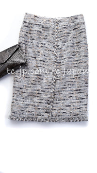 CHANEL 08A Sarah Jessica Parker Grey Multi Tweed Skirt Lion Button 36 シャネル サラ ジェシカ着用 グレー マルチ ツイード スカート ライオン ボタン 即発
