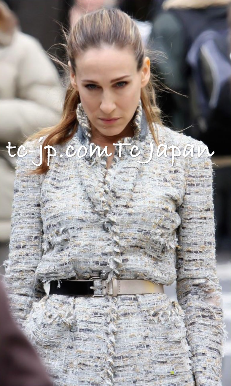 CHANEL 08A Sarah Jessica Parker Grey Multi Tweed Skirt Lion Button 36 シャネル サラ ジェシカ着用 グレー マルチ ツイード スカート ライオン ボタン 即発