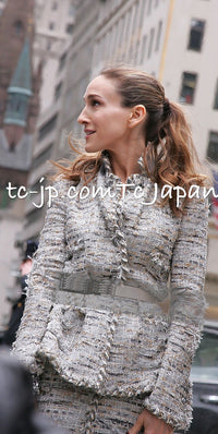 CHANEL 08A Sarah Jessica Parker Grey Multi Tweed Skirt Lion Button 36 シャネル サラ ジェシカ着用 グレー マルチ ツイード スカート ライオン ボタン 即発