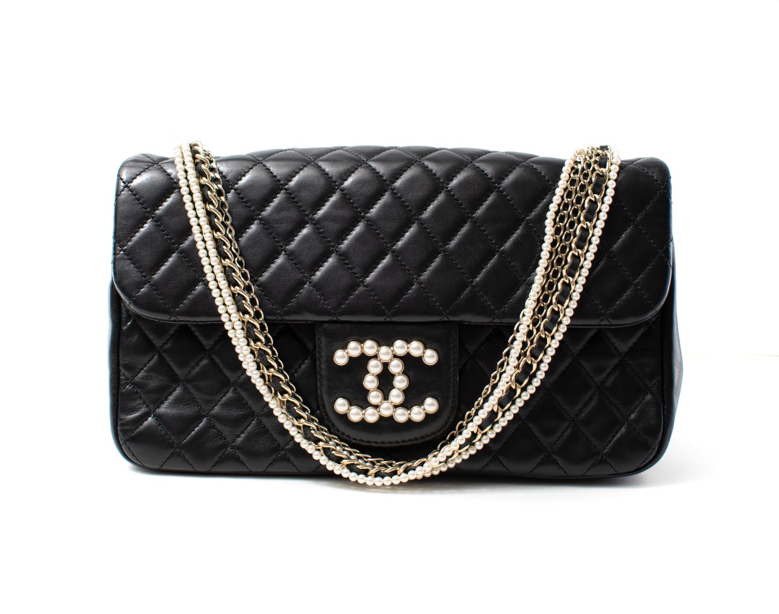 CHANEL Black Lambskin Westminster Classic Pearl Chain Matelasse Bag シャネル ブラック ラムスキン ウエストミンスター パール チェーン マトラッセ バッグ 即発