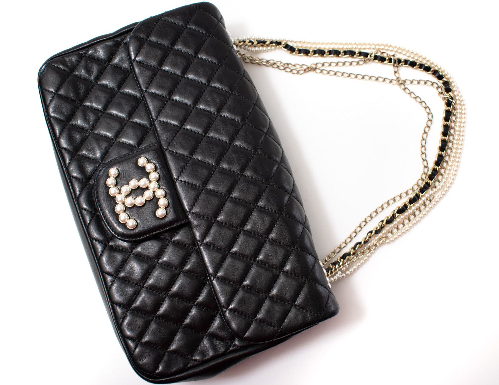 CHANEL Black Lambskin Westminster Classic Pearl Chain Matelasse Bag シャネル ブラック ラムスキン ウエストミンスター パール チェーン マトラッセ バッグ 即発