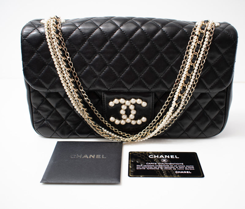 CHANEL Black Lambskin Westminster Classic Pearl Chain Matelasse Bag シャネル ブラック ラムスキン ウエストミンスター パール チェーン マトラッセ バッグ 即発