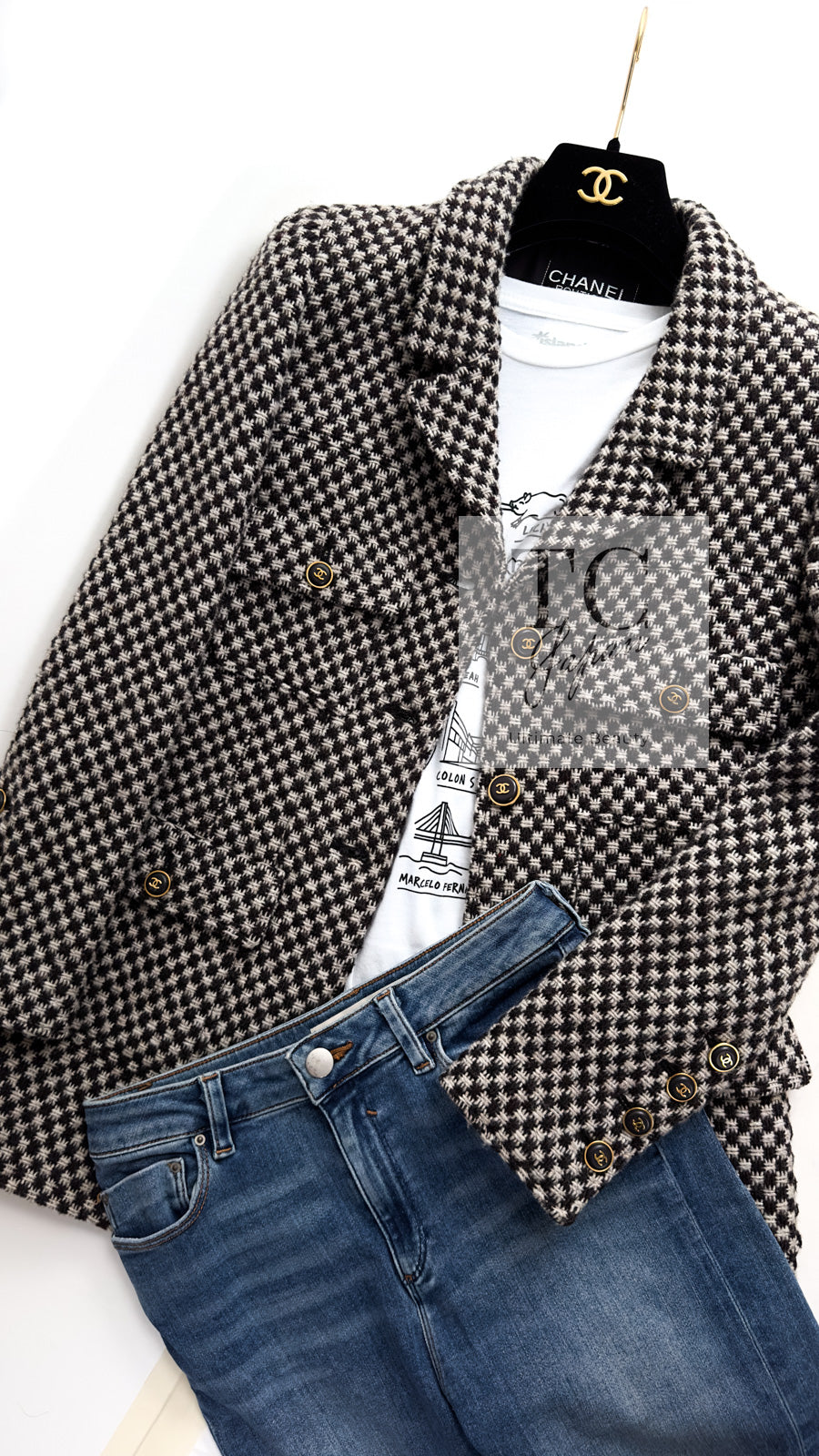 CHANEL 95A Vintage Dark Brown Ivory CC Logo Buttons Tweed Jacket Coat 38 シャネル ヴィンテージ ダーク ブラウン アイボリー CC ロゴボタン ツイード ジャケット コート 即発