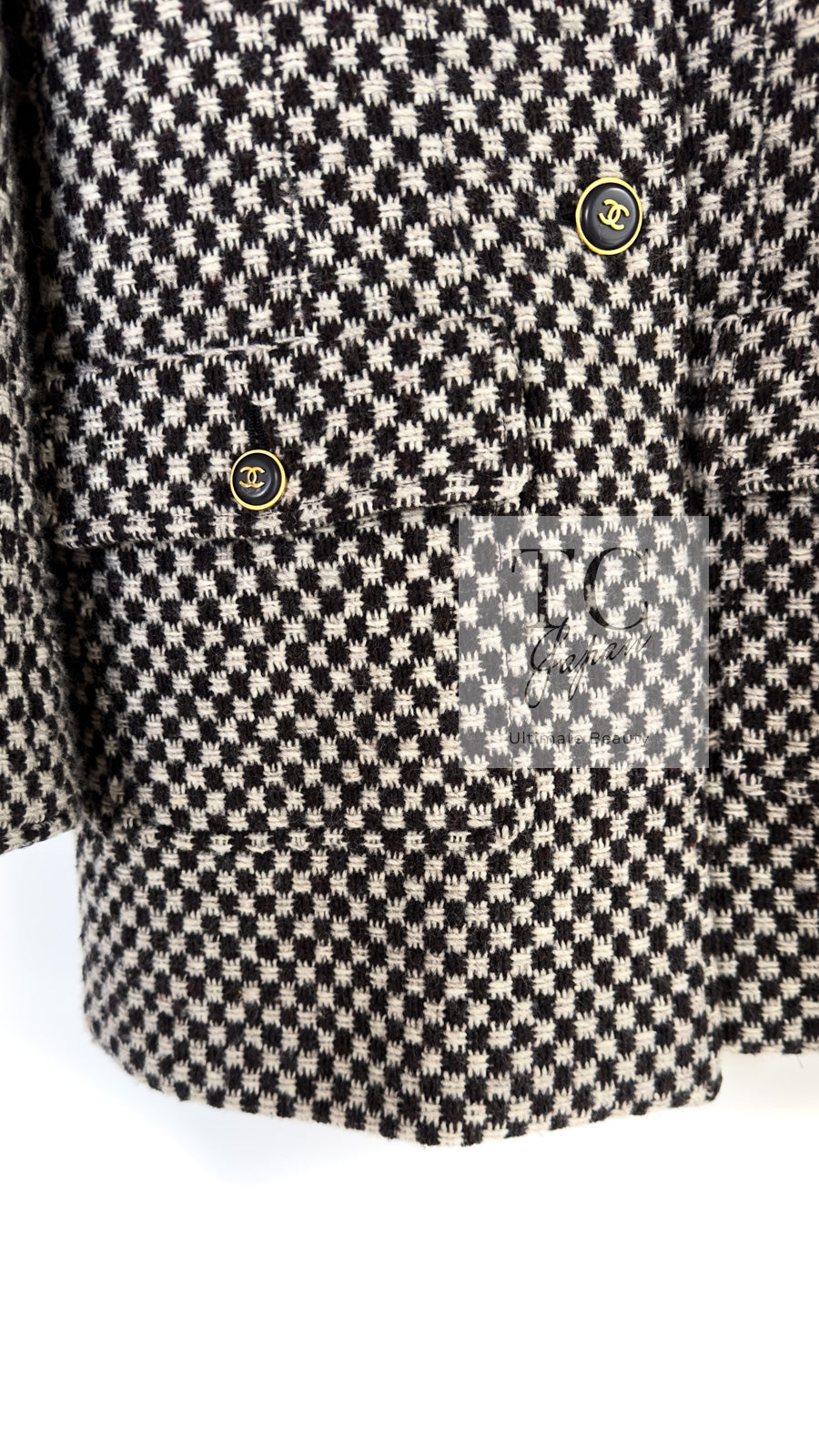 CHANEL 95A Vintage Dark Brown Ivory CC Logo Buttons Tweed Jacket Coat 38 シャネル ヴィンテージ ダーク ブラウン アイボリー CC ロゴボタン ツイード ジャケット コート 即発