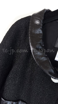 CHANEL 15C Black Tweed Calf Leather Collars White Cuffs Jacket 40 42 シャネル ジャケット CHANEL 15C ブラック カーフレザー襟 カフス付 ツイード 40 42