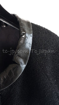 CHANEL 15C Black Tweed Calf Leather Collars White Cuffs Jacket 40 42 シャネル ジャケット CHANEL 15C ブラック カーフレザー襟 カフス付 ツイード 40 42