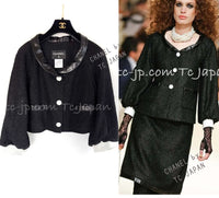 CHANEL 15C Black Tweed Calf Leather Collars White Cuffs Jacket 40 42 シャネル ジャケット CHANEL 15C ブラック カーフレザー襟 カフス付 ツイード 40 42