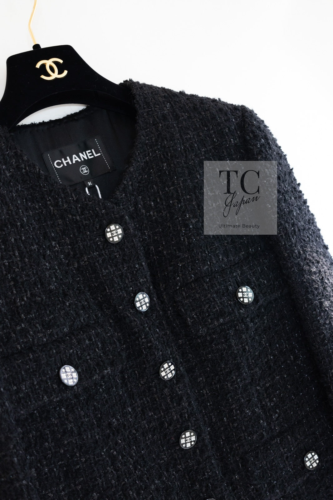 美品✨CHANEL ジャケット　ココボタン　ブラック シャネル ジャケット CHANEL ブラック ココボタン ウール コットン
