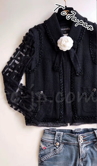 CHANEL 09C Black Jewel Embellished Mesh Lesage Tweed Cardigan Jacket 42 シャネル ブラック ジュエリー ビーズ メッシュレース カーディガン ジャケット 即発