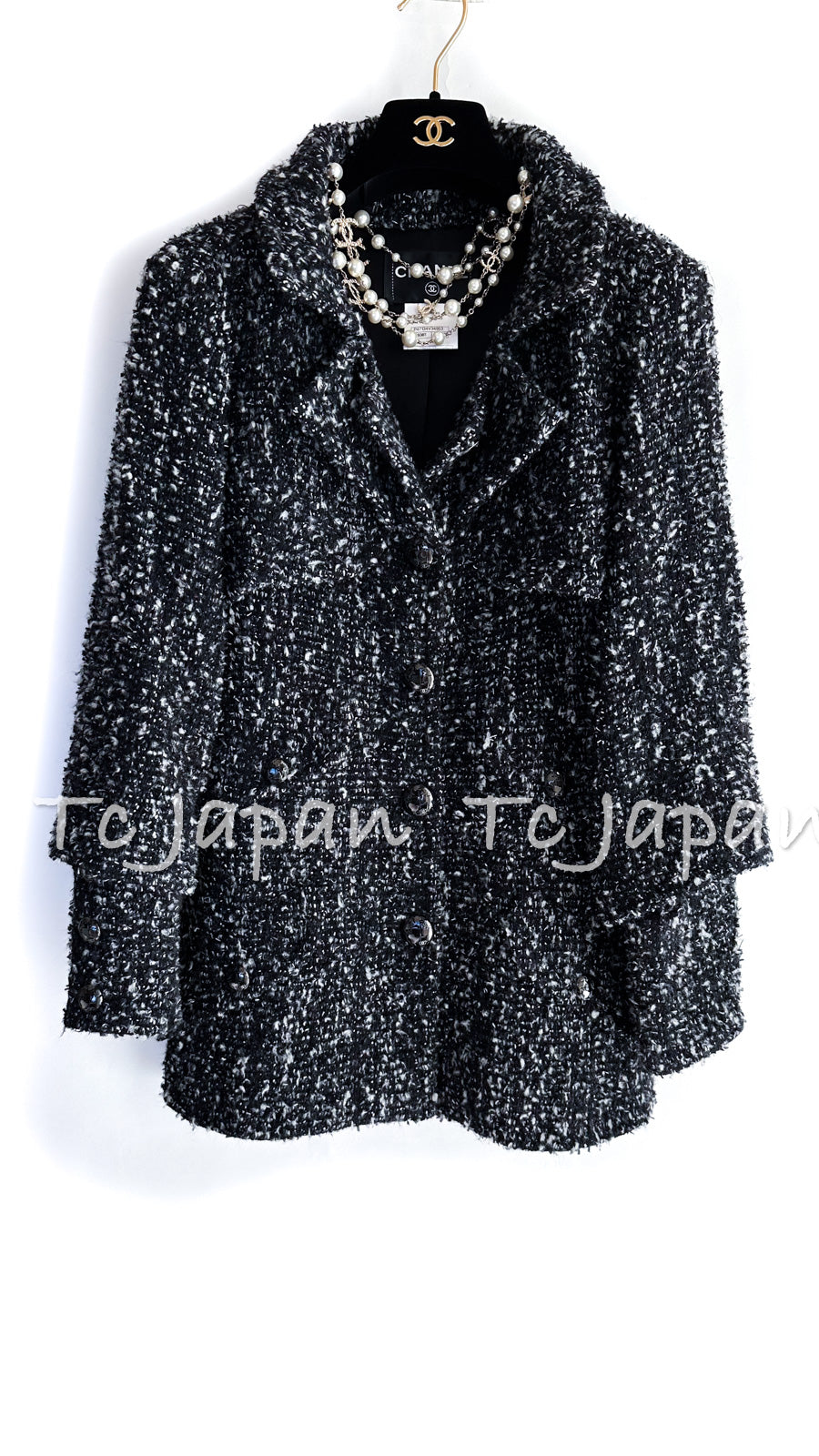 シャネル ヴィンテージ 02A ツイード ブラック コート コート - カシミヤ ツイード、ブラック \u0026 ホワイト \u2014 ファッション