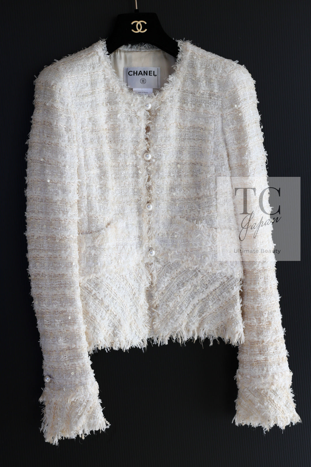 シャネル ジャケット CHANEL ホワイト アイボリー ルサージュ