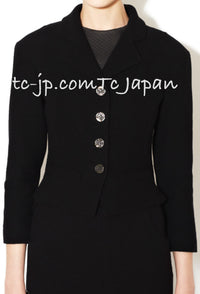 CHANEL 12C Black Rhinestone CC Buttons Wool Tweed Jacket 34 36 シャネル ブラック ラインストーン CC ボタン ウール ツイード ジャケット