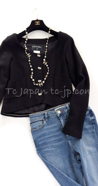 CHANEL 12C Black Round Neck Wool Rhinestone Buttons Jacket 36 38 シャネル ブラック ウール100% 襟なし ラインストーン ボタン ジャケット 即発