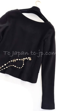 CHANEL 12C Black Round Neck Wool Rhinestone Buttons Jacket 36 38 シャネル ブラック ウール100% 襟なし ラインストーン ボタン ジャケット 即発