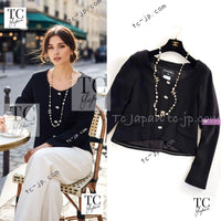 CHANEL 12C Black Round Neck Wool Rhinestone Buttons Jacket 36 38 シャネル ブラック ウール100% 襟なし ラインストーン ボタン ジャケット 即発