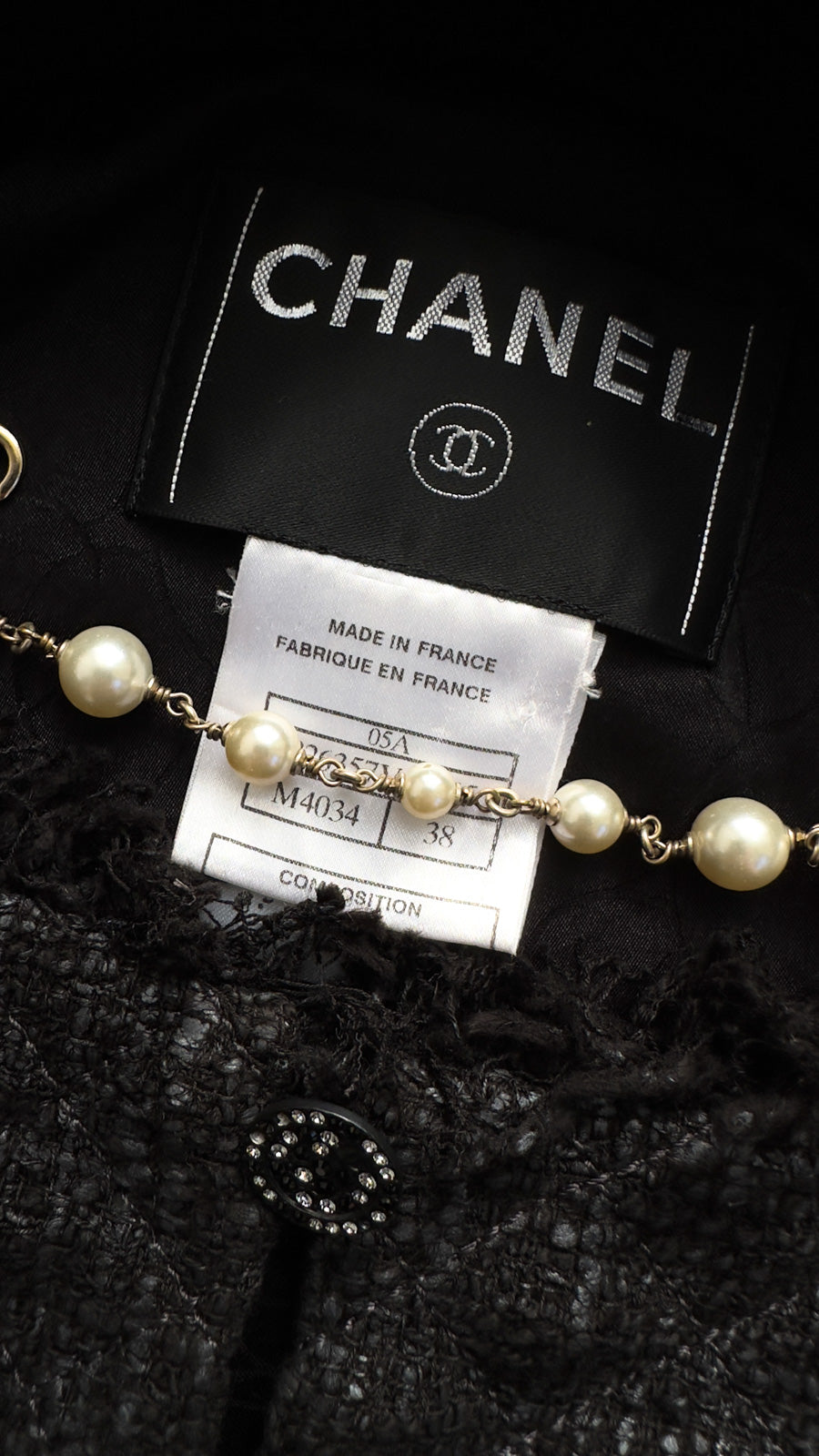 CHANEL 05PF Black Gary Fringe Trim Tweed Jacket 38 40 シャネル ブラック グレー フリンジトリム ツイード ジャケット 即発