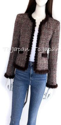CHANEL 03A Brown Mink Fur Trim Tweed Jacket 36 38 シャネル ブラウン・ミンク・ファートリミング・ツイード・ジャケット 即発