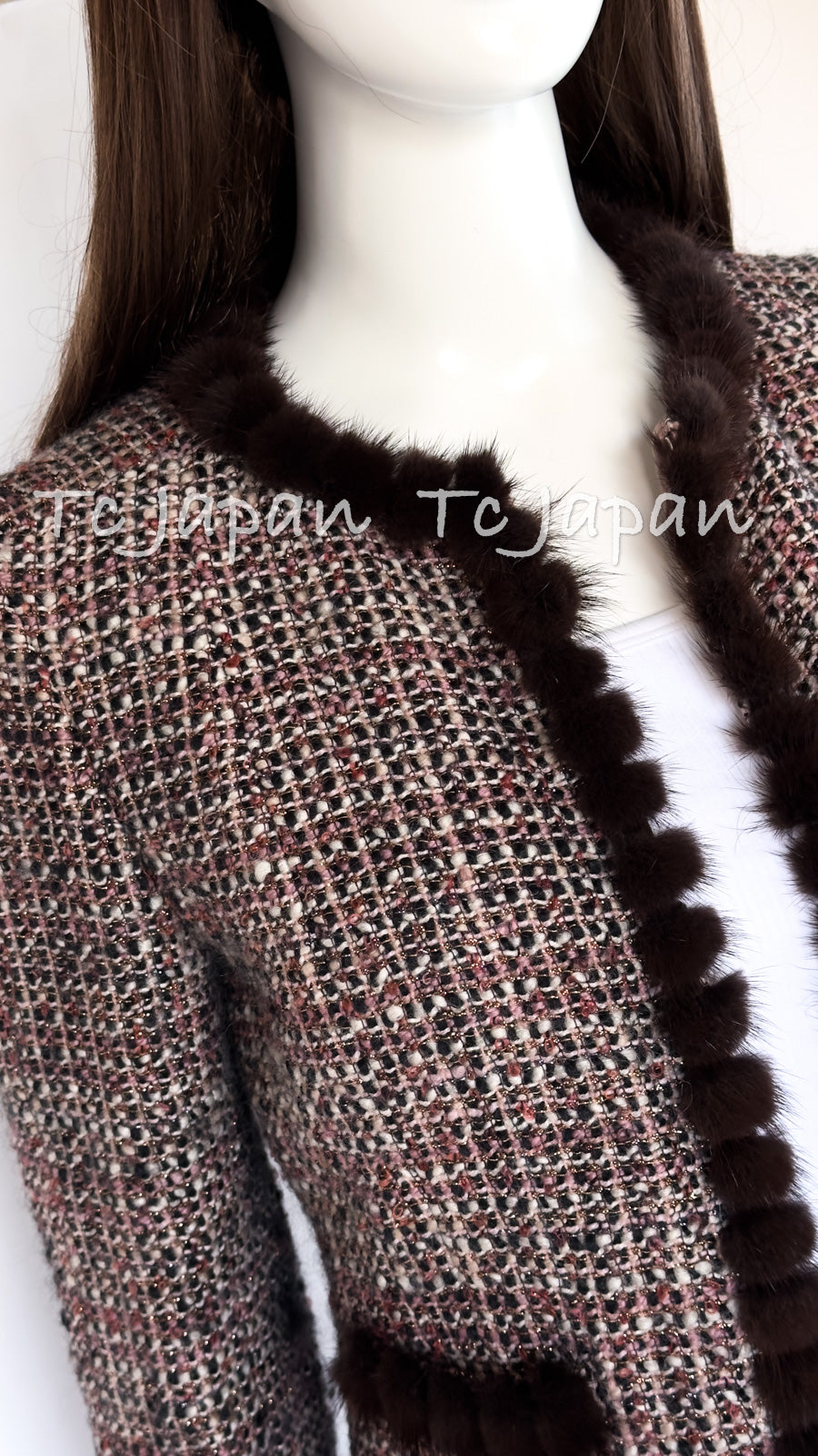 シャネル ジャケット CHANEL ブラウン ピンク ミンク ファー トリミング ツイード 03A Brown Pink Mink Fur Trim  Tweed Jacket – TC JAPAN