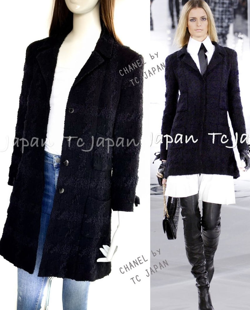 CHANEL 05A CC Black Wool Silk Sleeve Ribbon Jacket Coat 38 シャネル ブラック ウール シルク 袖リボン装飾 ジャケット コート 即発