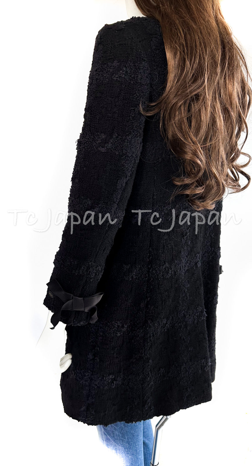 05A　CC　Coat　Black　Jacket　Wool　シャネル　Ribbon　Sleeve　袖リボン装飾　TC　CHANEL　コート　ブラック　ジャケット　–　ウール　JAPAN　シルク　Silk