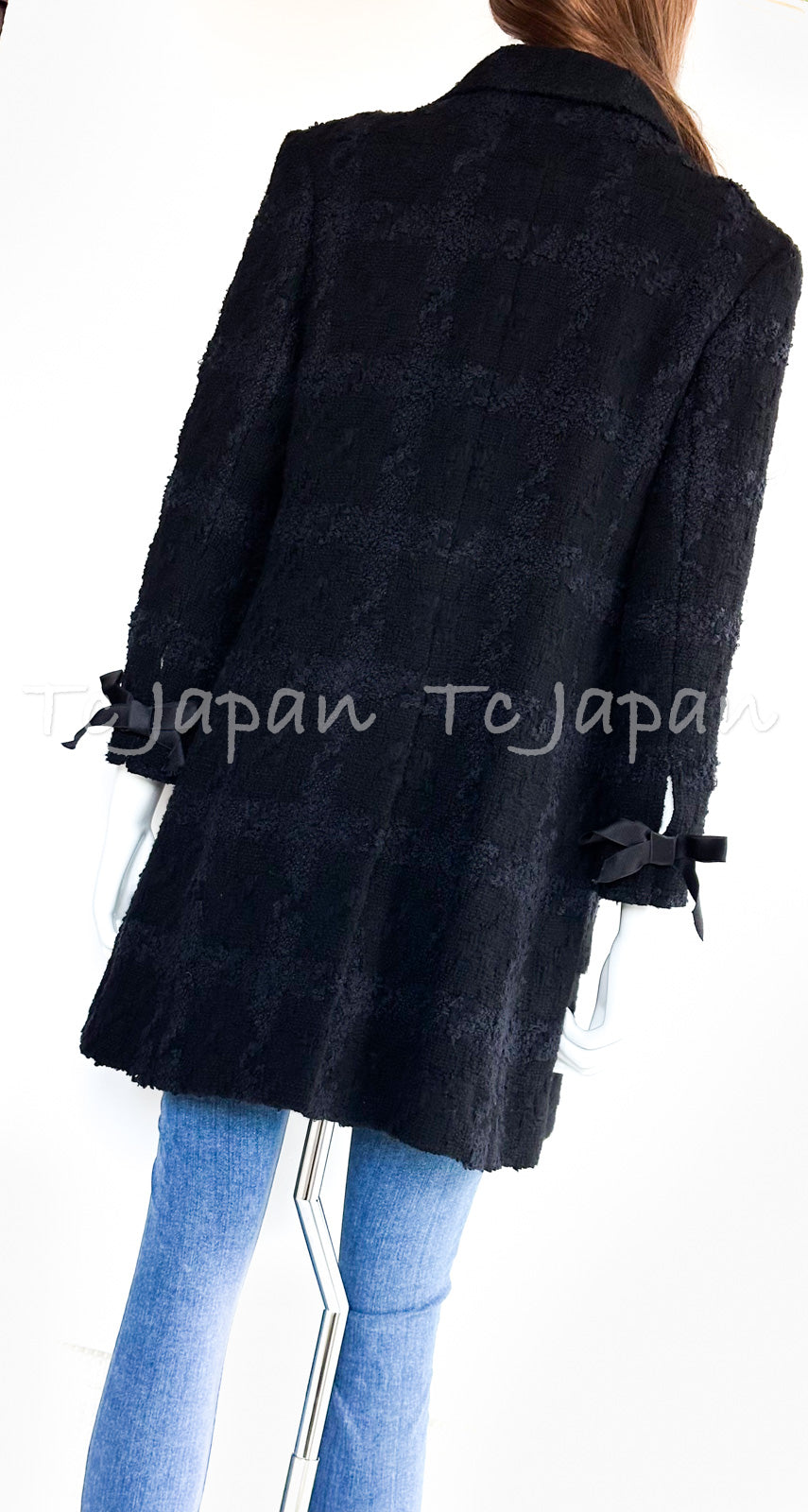 シャネル ブラック ウール シルク 袖リボン装飾 ジャケット コート CHANEL 05A CC Black Wool Silk Sleeve  Ribbon Jacket Coat – TC JAPAN