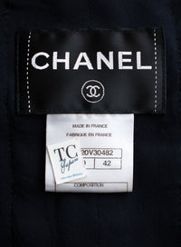 CHANEL 11A Navy Black CC Logo Buttons Trim Tweed Cardigan Jacket 42 シャネル ネイビー ブラック CCロゴボタン トリム ツイード カーディガン ジャケット 即発