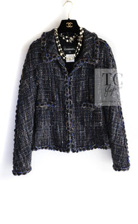CHANEL 11A Navy Black CC Logo Buttons Trim Tweed Cardigan Jacket 36 42 シャネル ネイビー ブラック CCロゴボタン トリム ツイード カーディガン ジャケット 即発