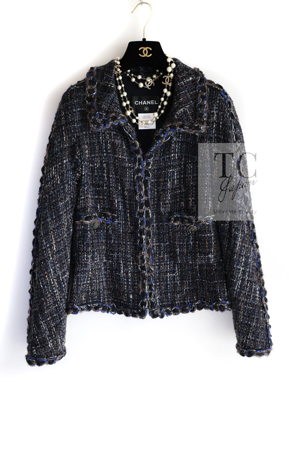 CHANEL 11A Navy Black CC Logo Buttons Trim Tweed Cardigan Jacket 36 42 シャネル ネイビー ブラック CCロゴボタン トリム ツイード カーディガン ジャケット 即発