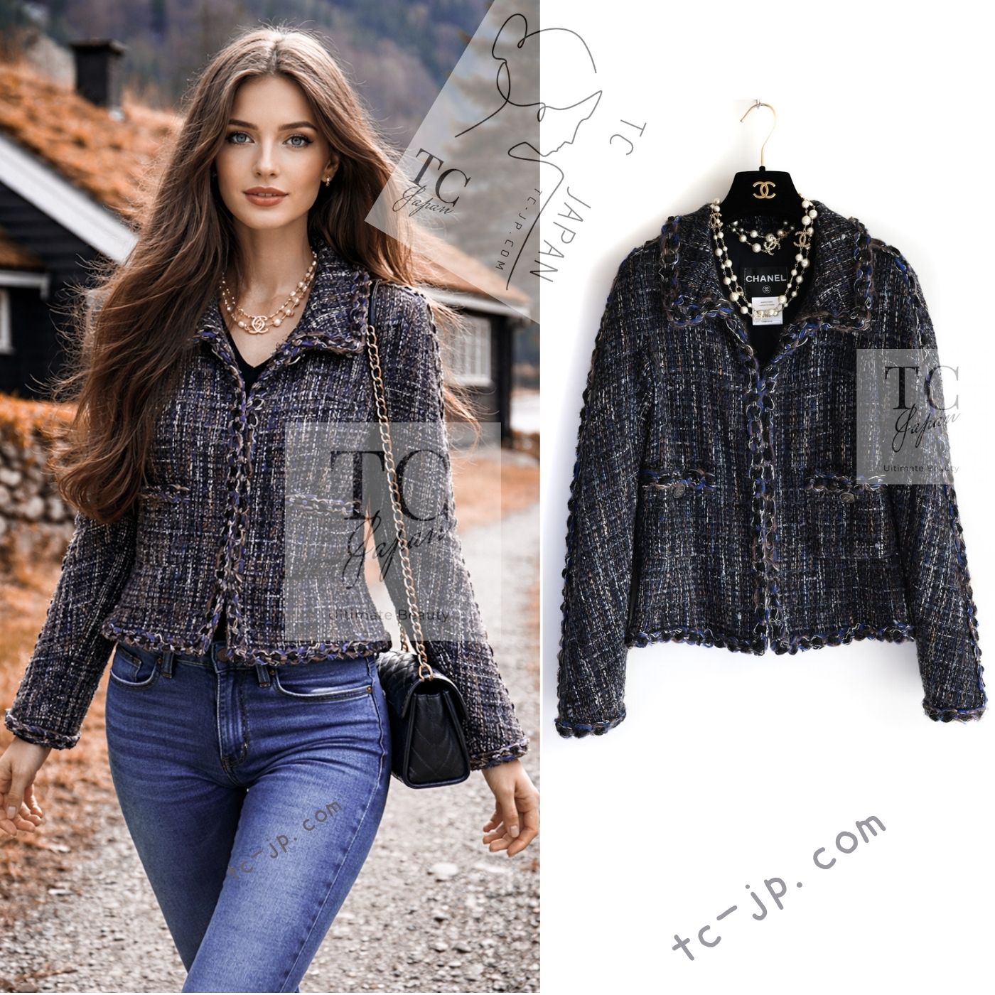 CHANEL 11A Navy Black CC Logo Buttons Trim Tweed Cardigan Jacket 36 42 シャネル ネイビー ブラック CCロゴボタン トリム ツイード カーディガン ジャケット 即発