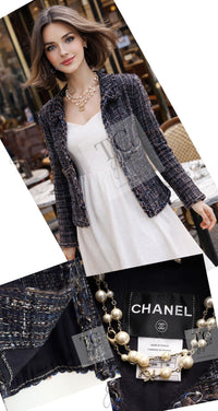 CHANEL 11A Navy Black CC Logo Buttons Trim Tweed Cardigan Jacket 36 42 シャネル ネイビー ブラック CCロゴボタン トリム ツイード カーディガン ジャケット 即発