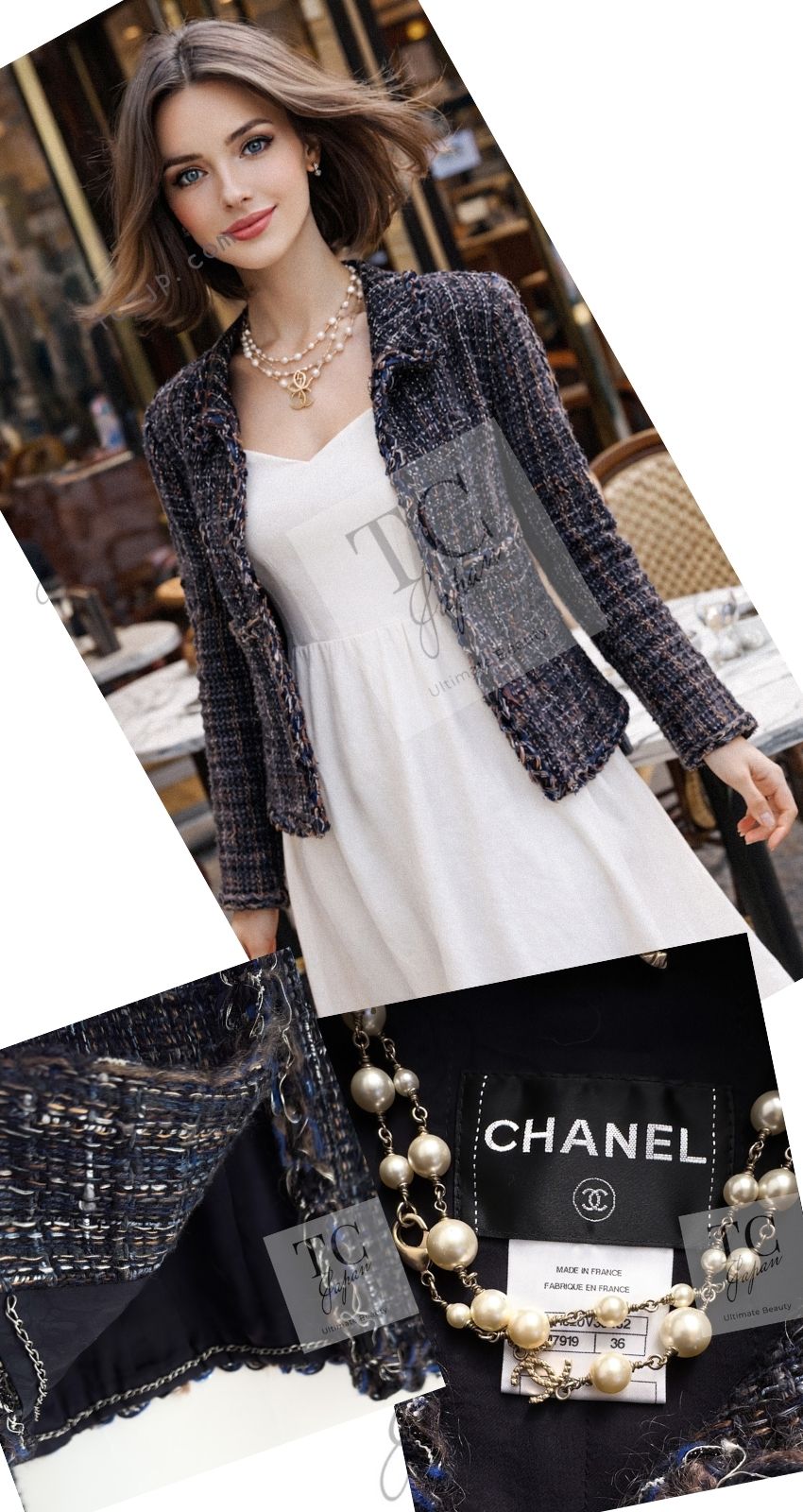 CHANEL 11A Navy Black CC Logo Buttons Trim Tweed Cardigan Jacket 36 42 シャネル ネイビー ブラック CCロゴボタン トリム ツイード カーディガン ジャケット 即発