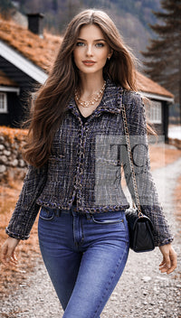 CHANEL 11A Navy Black CC Logo Buttons Trim Tweed Cardigan Jacket 36 42 シャネル ネイビー ブラック CCロゴボタン トリム ツイード カーディガン ジャケット 即発