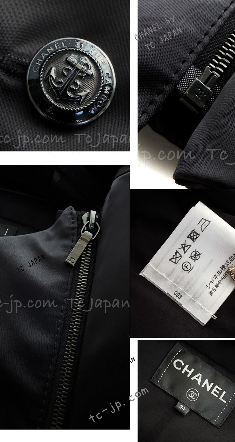 CHANEL 18PF Black Silk 100% CC Logo Buttons Double Puffer Jacket Coat 34 シャネル ブラック シルク100% 中綿ダウン CCロゴボタン ダブル ジャケット コート 即発