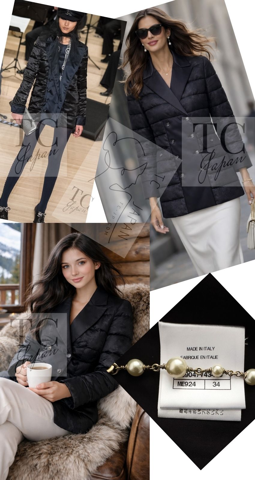 シャネル ジャケット コート CHANEL ブラック シルク100% 中綿ダウン