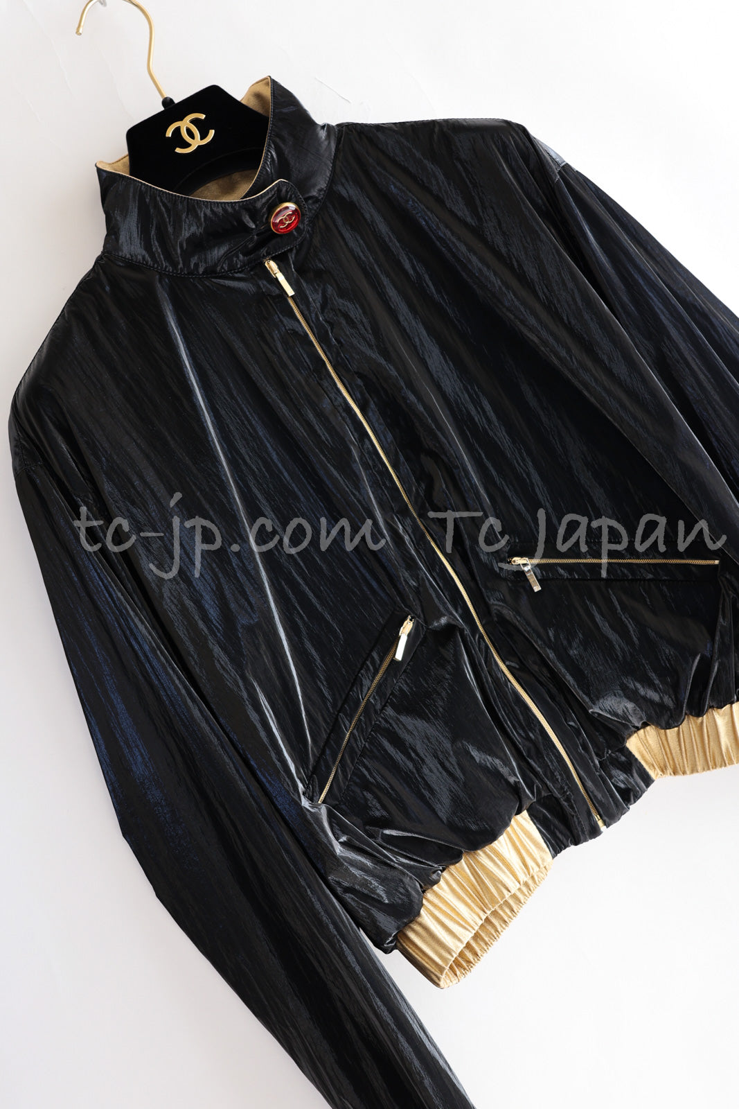 CHANEL 23C Black Gold Blouson Riders Jacket 36 シャネル ブラック ゴールド ライダース ブルゾン ジャケット