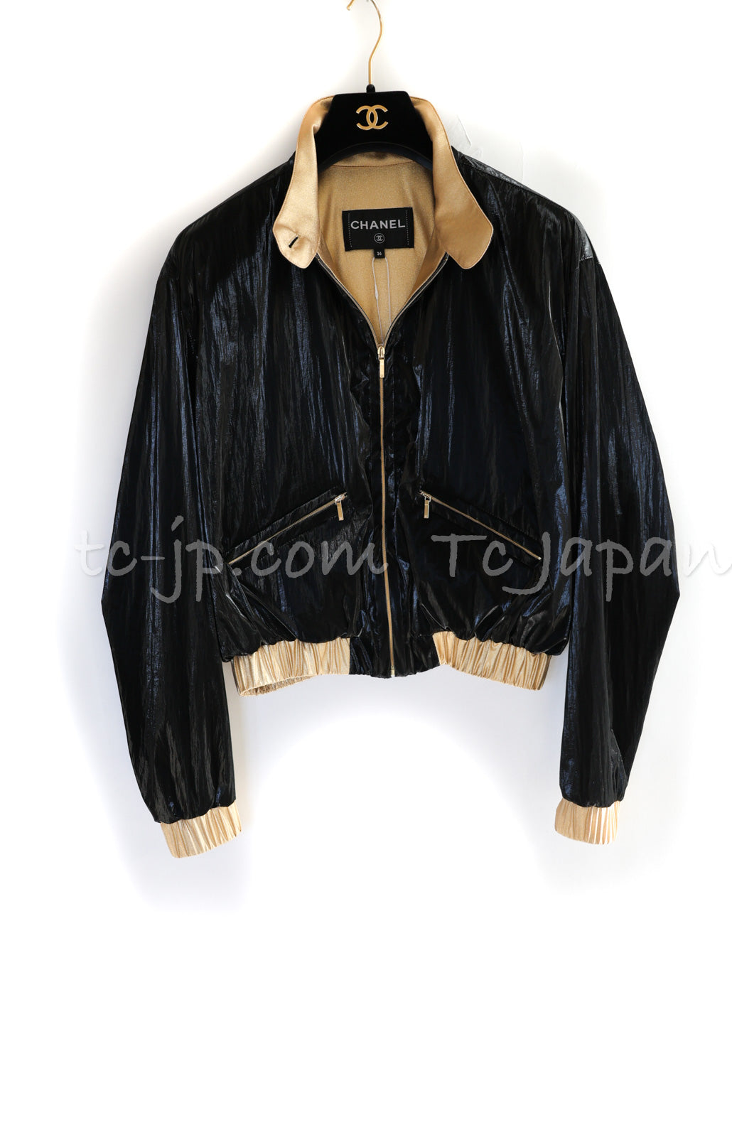 CHANEL 23C Black Gold Blouson Riders Jacket 36 シャネル ブラック ゴールド ライダース ブルゾン ジャケット