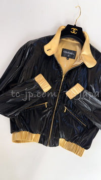 CHANEL 23C Black Gold Blouson Riders Jacket 36 シャネル ブラック ゴールド ライダース ブルゾン ジャケット
