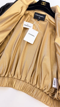 CHANEL 23C Black Gold Blouson Riders Jacket 36 シャネル ブラック ゴールド ライダース ブルゾン ジャケット