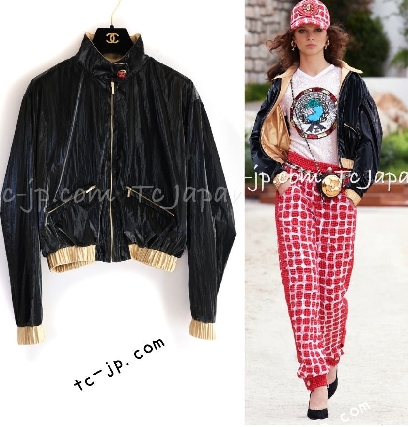 CHANEL 23C Black Gold Blouson Riders Jacket 36 シャネル ブラック ゴールド ライダース ブルゾン ジャケット