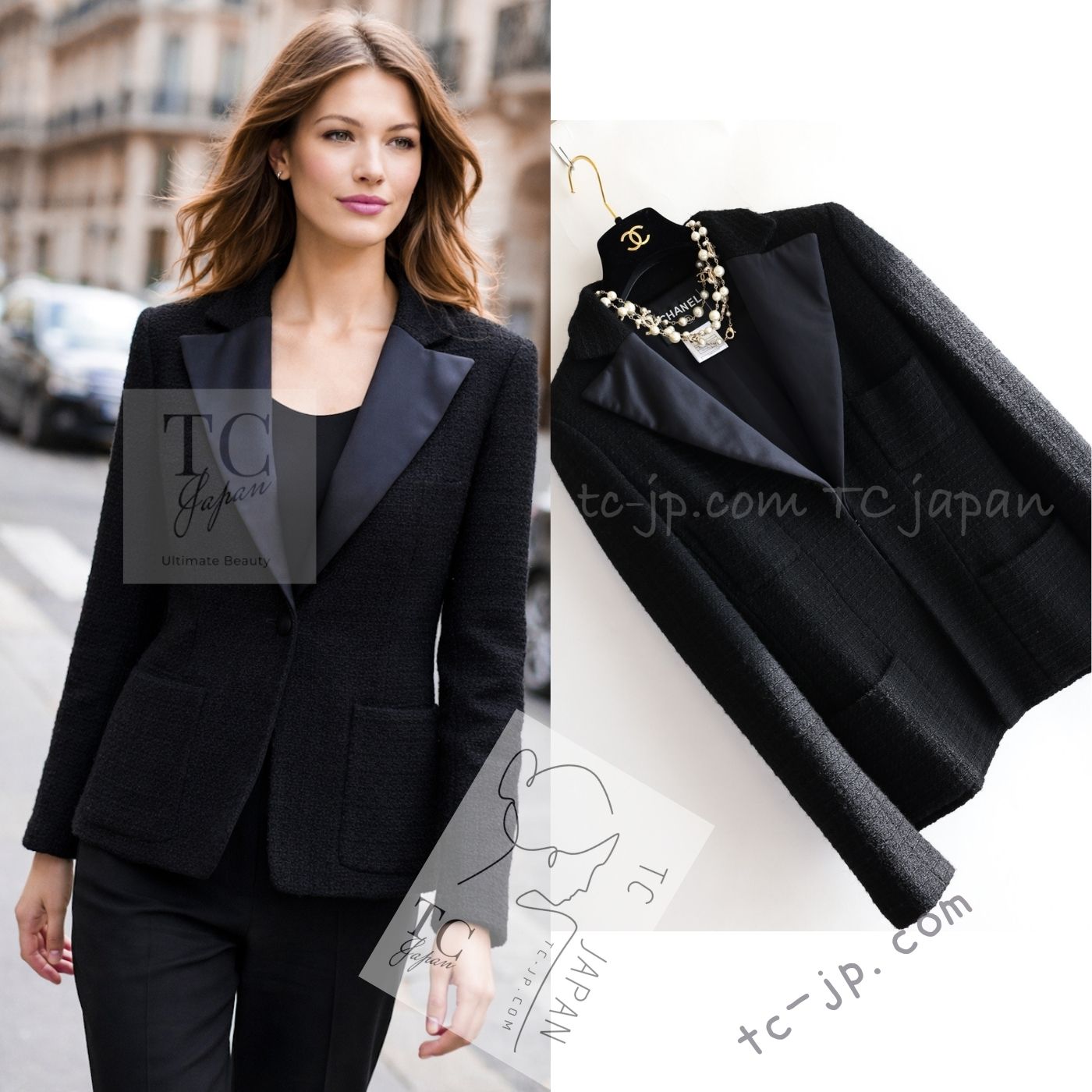 CHANEL 06A Black Wool 100 Tweed Jacket 38 シャネル ブラック ウール100% ツイード ジャケット シルク襟 即発