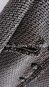 CHANEL 12A Gray Black Linen Wool Tweed Gripoix Button Colorless Jacket 36 38 シャネル グレー ブラック リネン ウール ツイード グリポア 宝石 ボタン ノーカラー ジャケット 即発