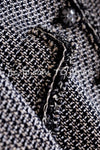 CHANEL 12A Gray Black Linen Wool Tweed Gripoix Button Colorless Jacket 36 38 シャネル グレー ブラック リネン ウール ツイード グリポア 宝石 ボタン ノーカラー ジャケット 即発