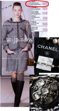 CHANEL 12A Gray Black Linen Wool Tweed Gripoix Button Colorless Jacket 36 38 シャネル グレー ブラック リネン ウール ツイード グリポア 宝石 ボタン ノーカラー ジャケット 即発