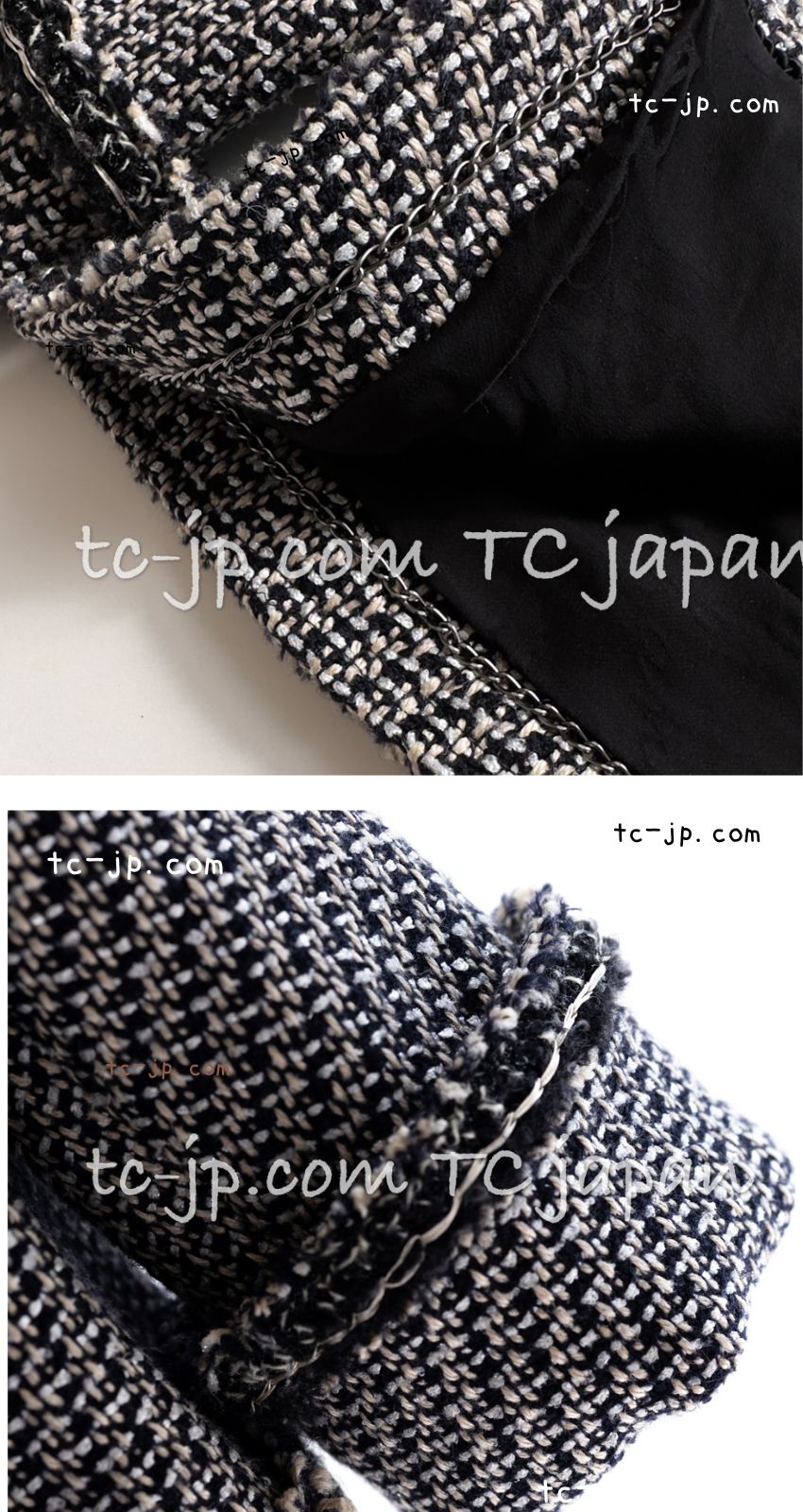 CHANEL 12A Gray Black Linen Wool Tweed Gripoix Button Colorless Jacket 36 38 シャネル グレー ブラック リネン ウール ツイード グリポア 宝石 ボタン ノーカラー ジャケット 即発