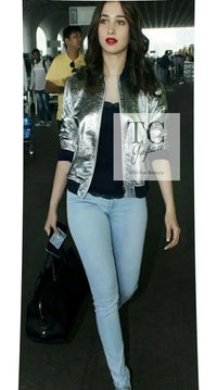 CHANEL 16S Silver Lambskin Leather CC Patch Stadium Blouson Jumper Jacket 34 シャネル シルバー ラムスキン レザー CCワッペン スタジアム ブルゾン ジャンバー ジャケット 即発 - TC JAPAN