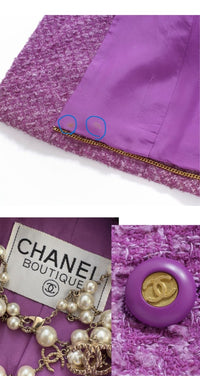 CHANEL 94S Vintage Lavender Purple Wool Silk Tweed Jacket 38 シャネル ヴィンテージ ラベンダー パープル ウール シルク ツイード ジャケット 即発