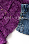 CHANEL 21C Purple Cotton Tweed Jacket CC Button 38 40 シャネル パープル コットン ツイード ジャケット CCボタン 即発