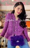 CHANEL 21C Purple Cotton Tweed Jacket CC Button 38 40 シャネル パープル コットン ツイード ジャケット CCボタン 即発