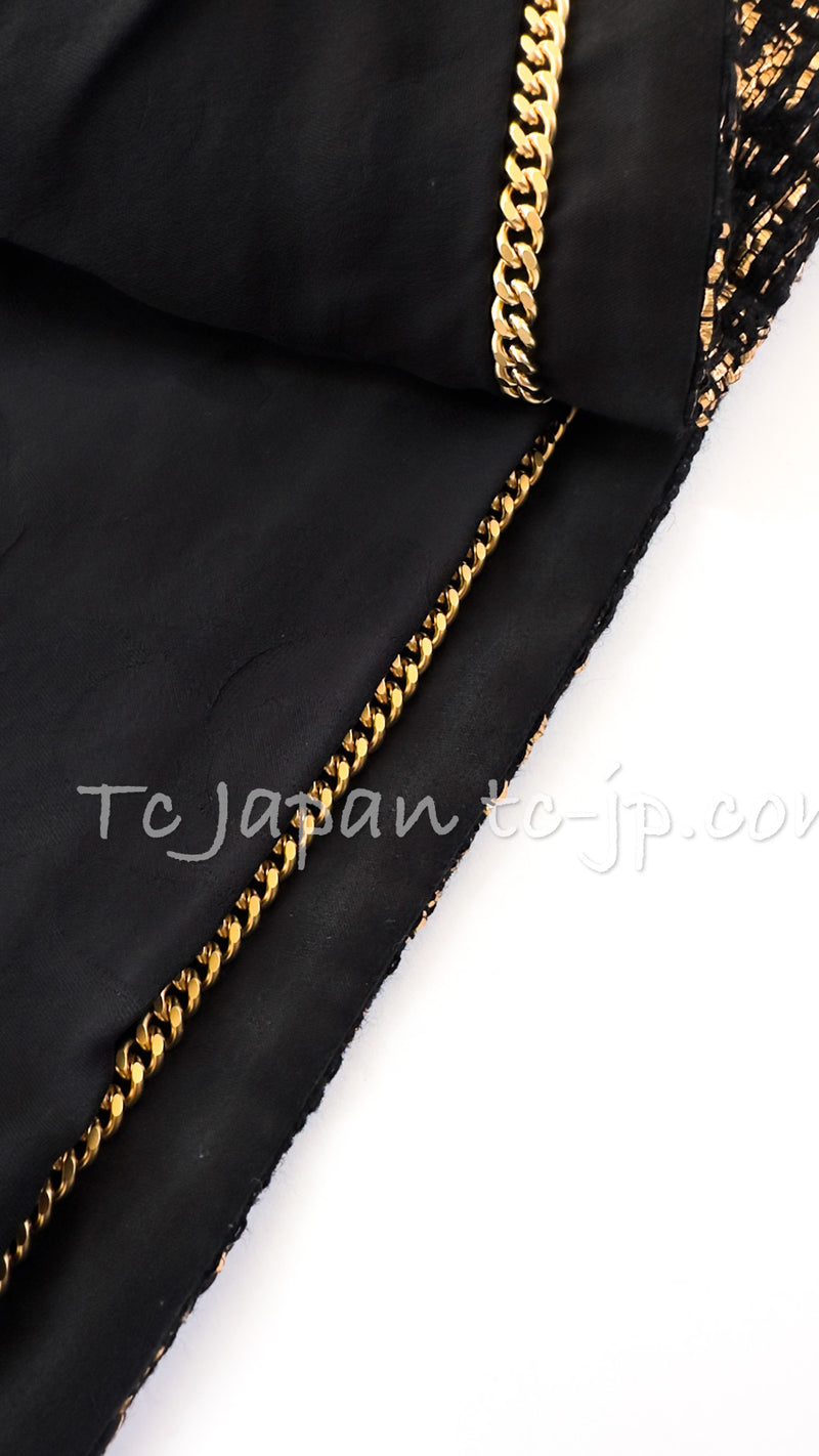 CHANEL 19PF Black Gold Tweed Coat Jacket 38 40 シャネル ブラック ゴールド ツイード コート ジャケット 即発